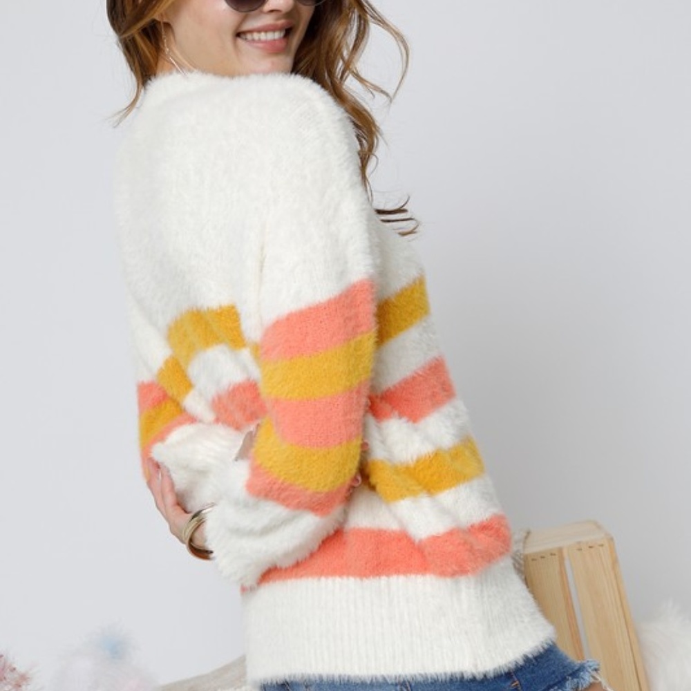 NWT Fuzzy Striped Soft Sweater - Picture 6 of 6